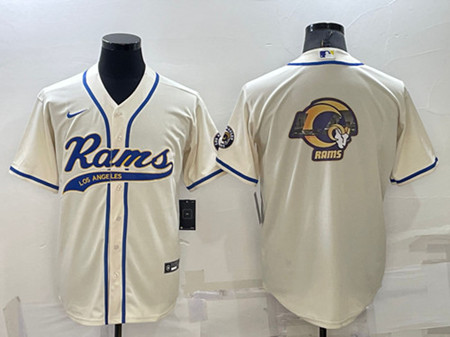 Men's Los Angeles Rams Bone Team Big Logo With Patch Cool Base Stitched Baseball Jersey